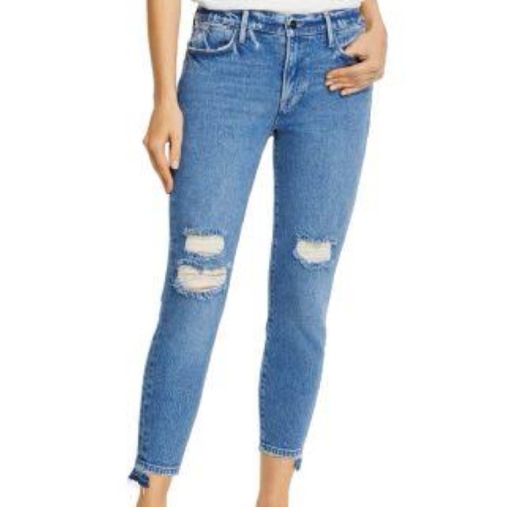 Frame Denim Blue Distressed Ankle Jeans